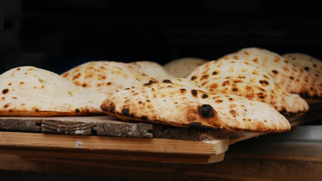 A tray of freshly baked somun bread in Sarajevo