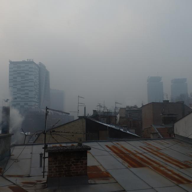 Air pollution over the Sarajevo rooftops, making it difficult to see into the distance