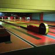 Kuglana Zetra bowling alley in Sarajevo, with its retro lanes painted in yellow and red