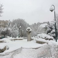 A snow covered square in Sarajevo